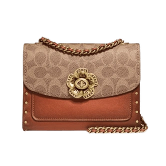 七夕好礼coach蔻驰女包parker系列单肩斜挎山茶花小方包30592小号焦糖