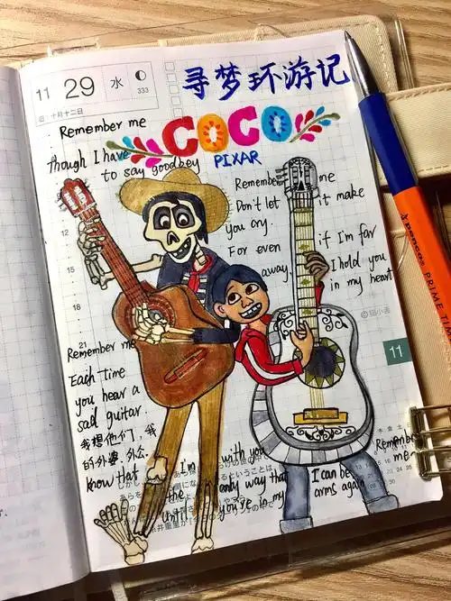 边听着remember me,一边画《寻梦环游记》,不禁怀念起我的外婆外公,我