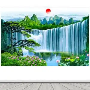 山水画贴纸自粘招财流水生财