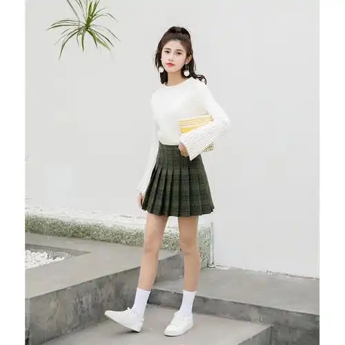 百褶裙秋冬女 2017新款学生韩版短款a字裙高腰短裙毛呢格子半身裙