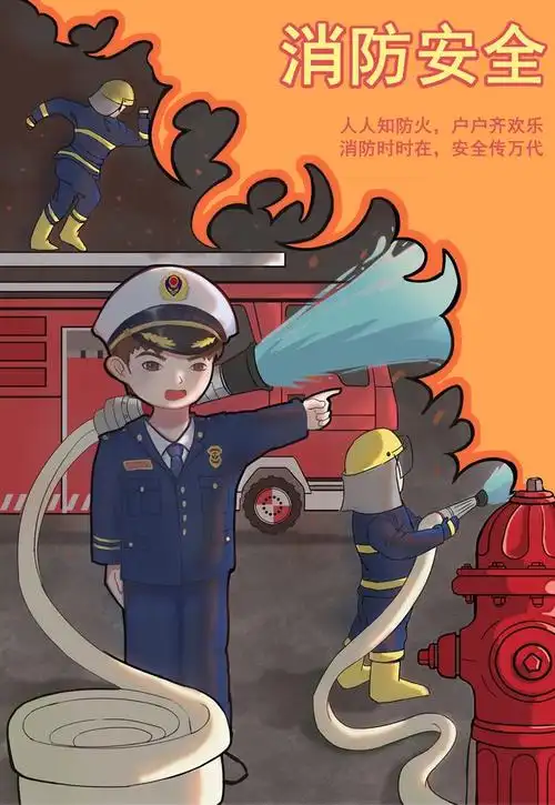 一个石沉大海的消防小插画