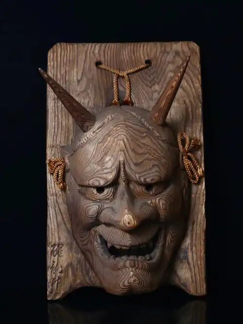 日本昭和早期天然木纹般若能面具