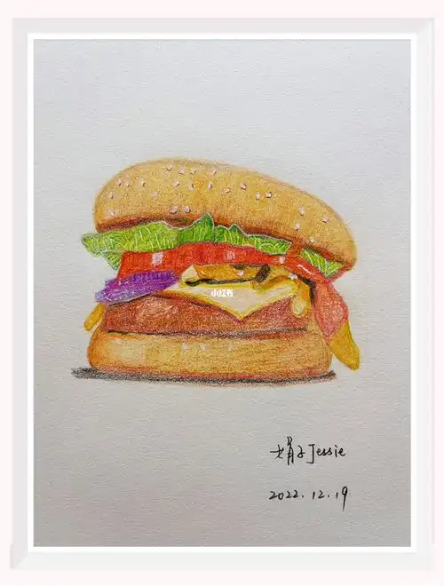 彩铅手绘  #零基础学画画  #自学画画  #汉堡  #牛肉汉堡  #美式汉堡