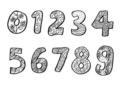 花卉手绘稿数字 0 到 9 的装饰照片