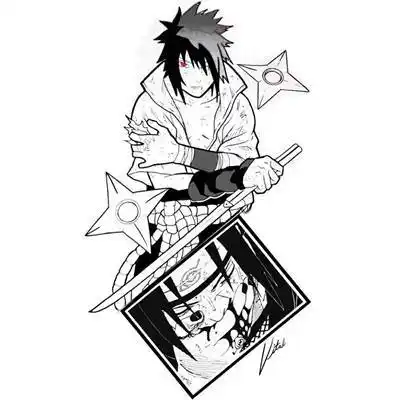 26张黑白火影忍者佐助纹身手稿素材