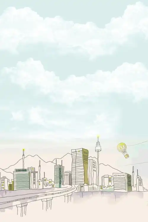 手绘线条城市海报psd分层背景免抠素材免费下载_觅元素51yuansu.com