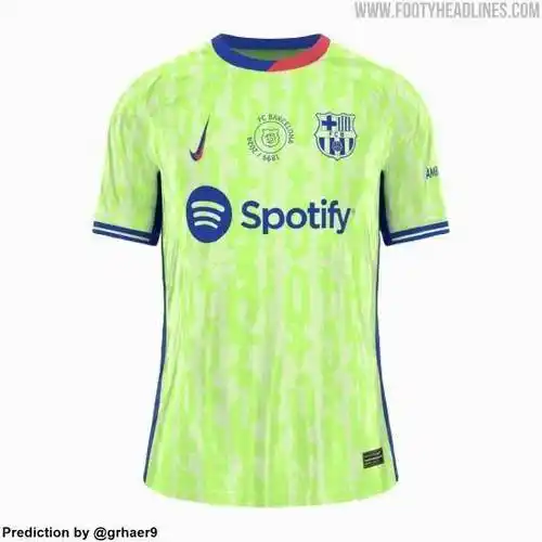 巴萨新赛季第三球衣谍照:荧光黄 海军蓝,耐克logo旋转成纵向_蓝色