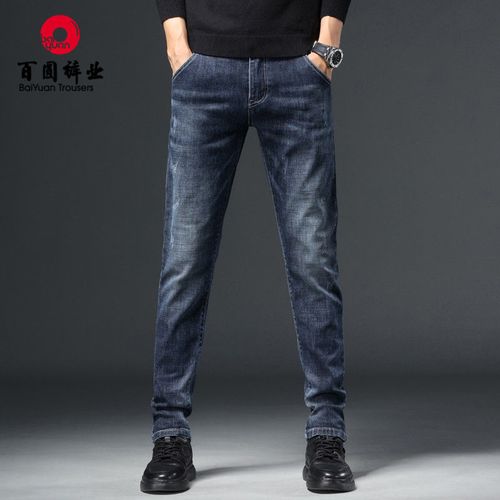 百圆裤业2021秋季男士时尚修身牛仔裤潮流百搭弹力直筒痞帅男裤子