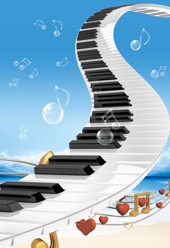 537海报印制海报展板素材222钢琴音符海边沙滩天空背景 个性定制