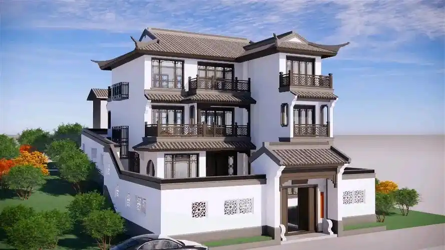 广东新农村自建房三层新中式独栋别墅11x19