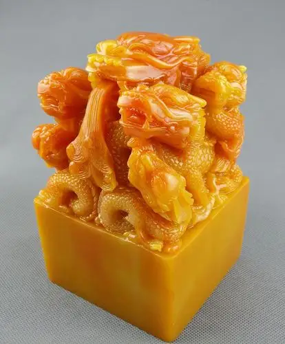 仿古寿山石石雕工艺 大九龙玉玺印章乾隆御印摆件 玉玺