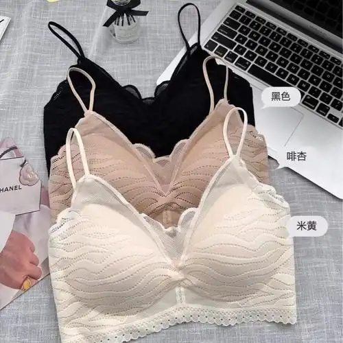 法式蕾丝美背吊带裹胸镂空交叉带女士文胸无钢圈固定杯内衣871