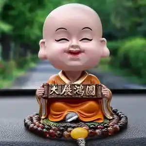 可爱摆件车内创意摇h头小和尚汽车车载淡定卡通公仔弥勒佛装饰用