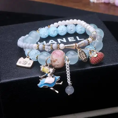 韩国新款少女爱丽丝系列可爱爆花水晶手链女韩版简约学生串珠手串