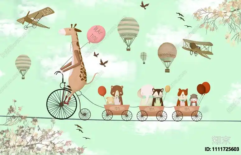 卡通儿童动物壁画贴图下载