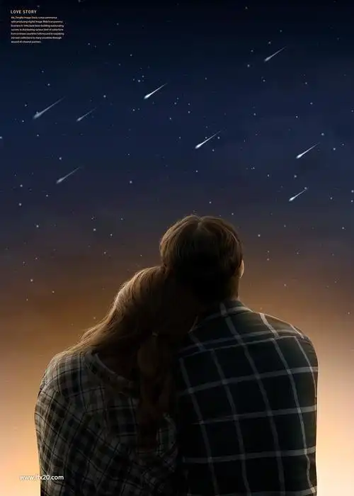 浪漫情人节唯美背景风景情侣相拥目光对视海报psd素材