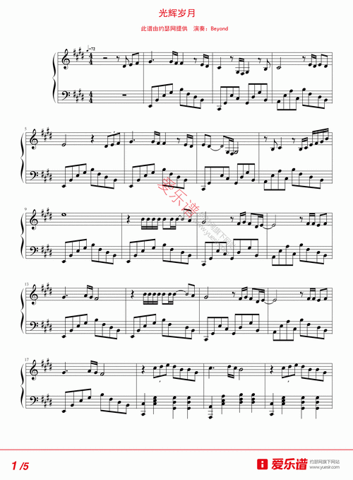 beyond《光辉岁月》 钢琴谱