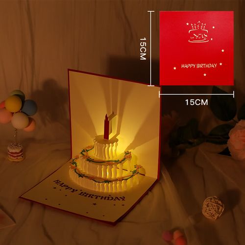 生日贺卡快乐立体diy手工礼物感带音乐发光有声创意手写祝福3d仪 彩色
