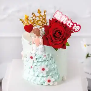 女神节烘焙蛋糕装饰网红软胶美女背影插件仿真玫瑰花女王驾到插牌