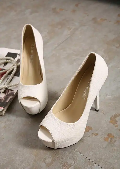 14cm超高跟鱼嘴单鞋春秋新款防水台细跟女鞋韩国公主白色高跟女鞋