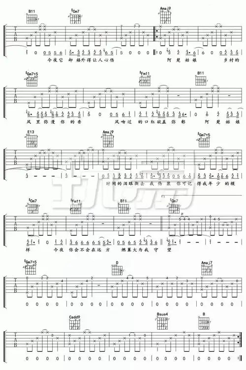 吉他谱袁娅维阿楚姑娘