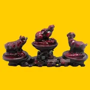 红色树脂生肖猪兔羊三合摆件亥未卯装饰品家居客厅书房工艺品摆设