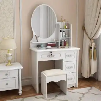 威简思欧式实木梳妆台卧室小户型化妆台现代简约梳妆桌网红简易化妆桌