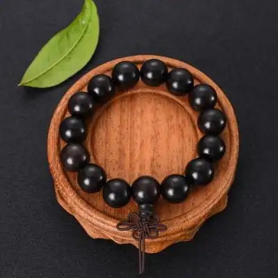 天然黑檀木佛珠手串正圆光滑色泽光润