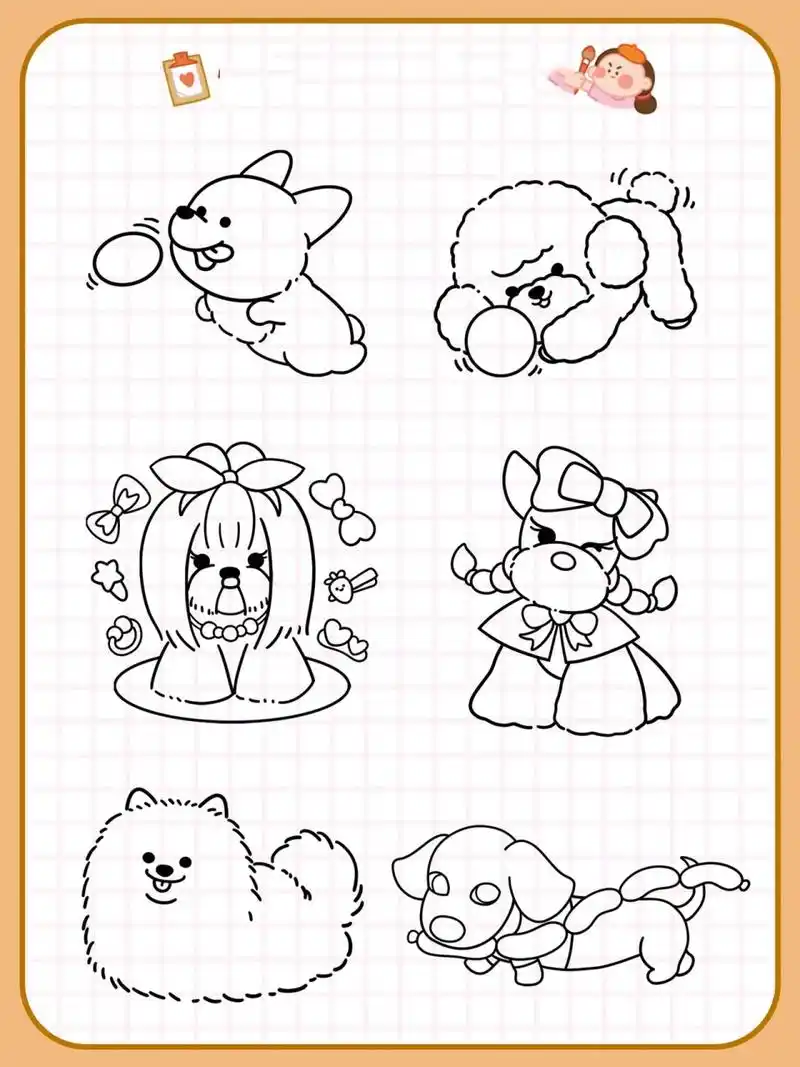 原创 | 可爱狗狗简笔画 | 小狗手帐素材98 恬花花简笔画小课堂第158