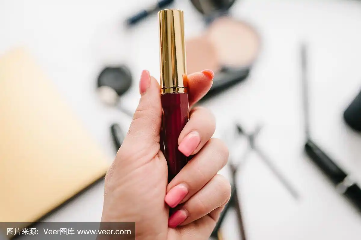 唇膏,在上面,女人,手,拿着