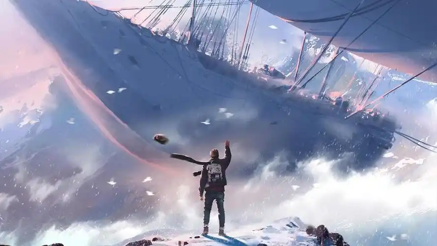 动漫男孩召唤天上的帆船唯美桌面壁纸