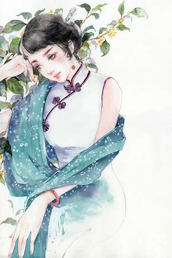 水彩旗袍女子图集超美插画古风图片