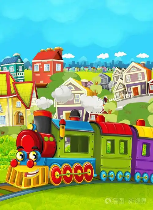 卡通火车场景在草地上