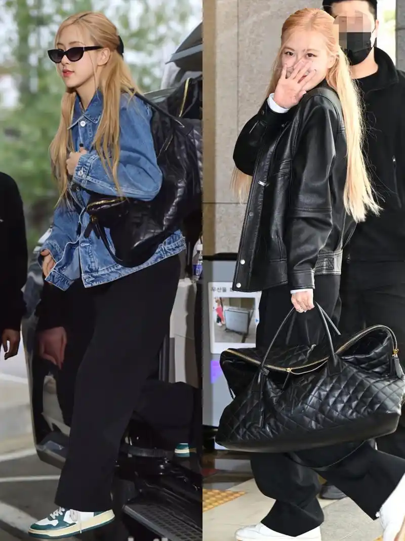 rose朴彩英机场私服,钟爱黑色的酷女孩!