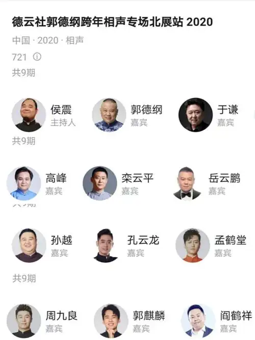 德云社郭德纲跨年相声专场北展站参演人员