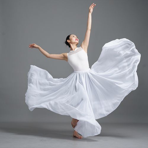 舞蹈半身裙芭蕾舞练功服女白色练习纱裙广场舞大摆长裙演出跳舞裙