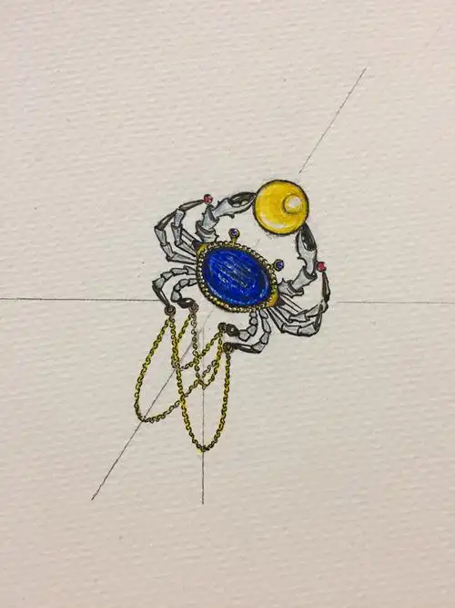 一甲藏珍吊坠胸针两用首饰手绘设计过程