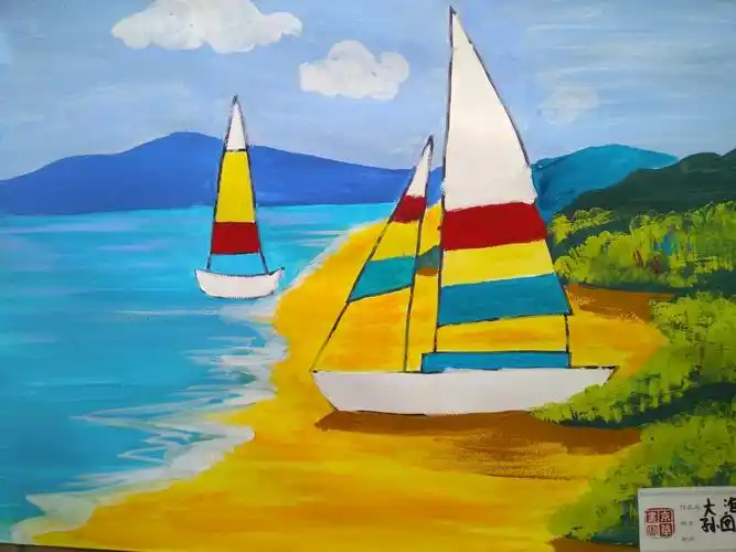 水粉作品(大海与帆船)