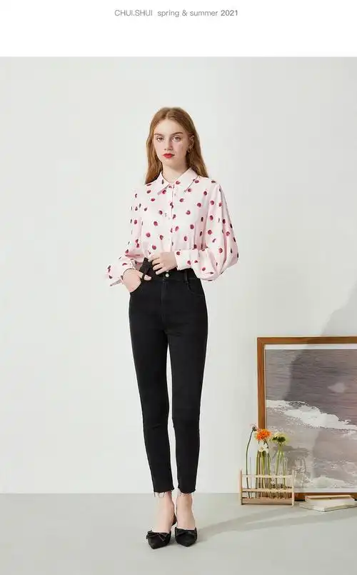 秋水伊人高腰牛仔裤春2021新款女装休闲简约风交叉小脚裤铅笔裤女