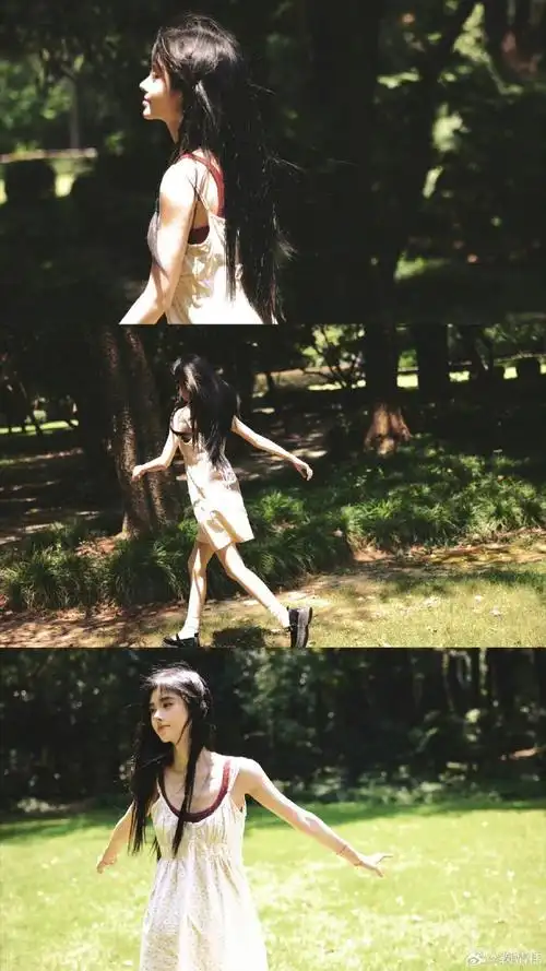 鞠婧祎叠搭吊带裙##鞠婧祎森系日常照
