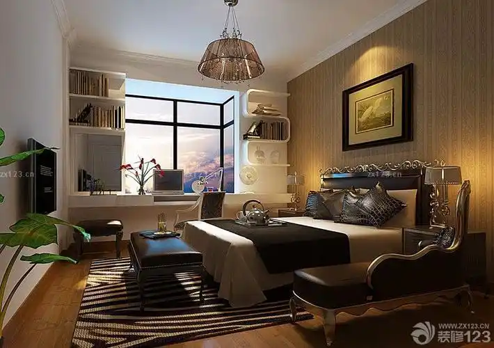 经典卧室兼书房装修案例大全_设计456装修效果图