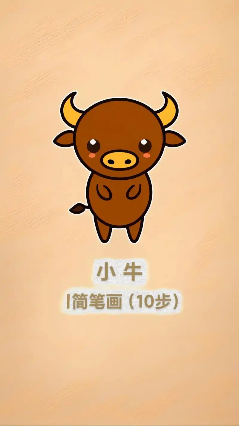 这个动物小牛的绘画非常简单,形状简 - 抖音