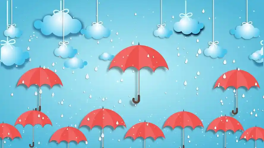 4k卡通雨滴雨伞云朵动态场景儿歌儿童演出卡通歌曲舞台背景视频模板