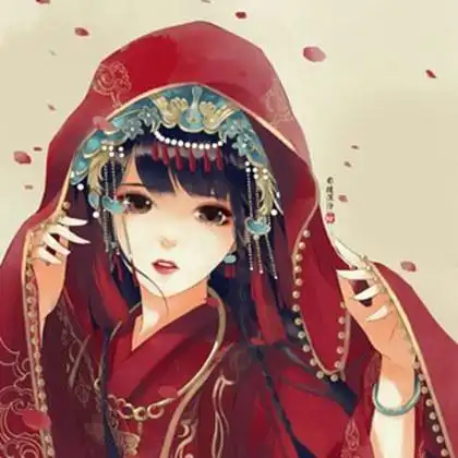 手绘唯美古风红衣女子,非常适合爱汉服文化的女生使用的古风qq头像