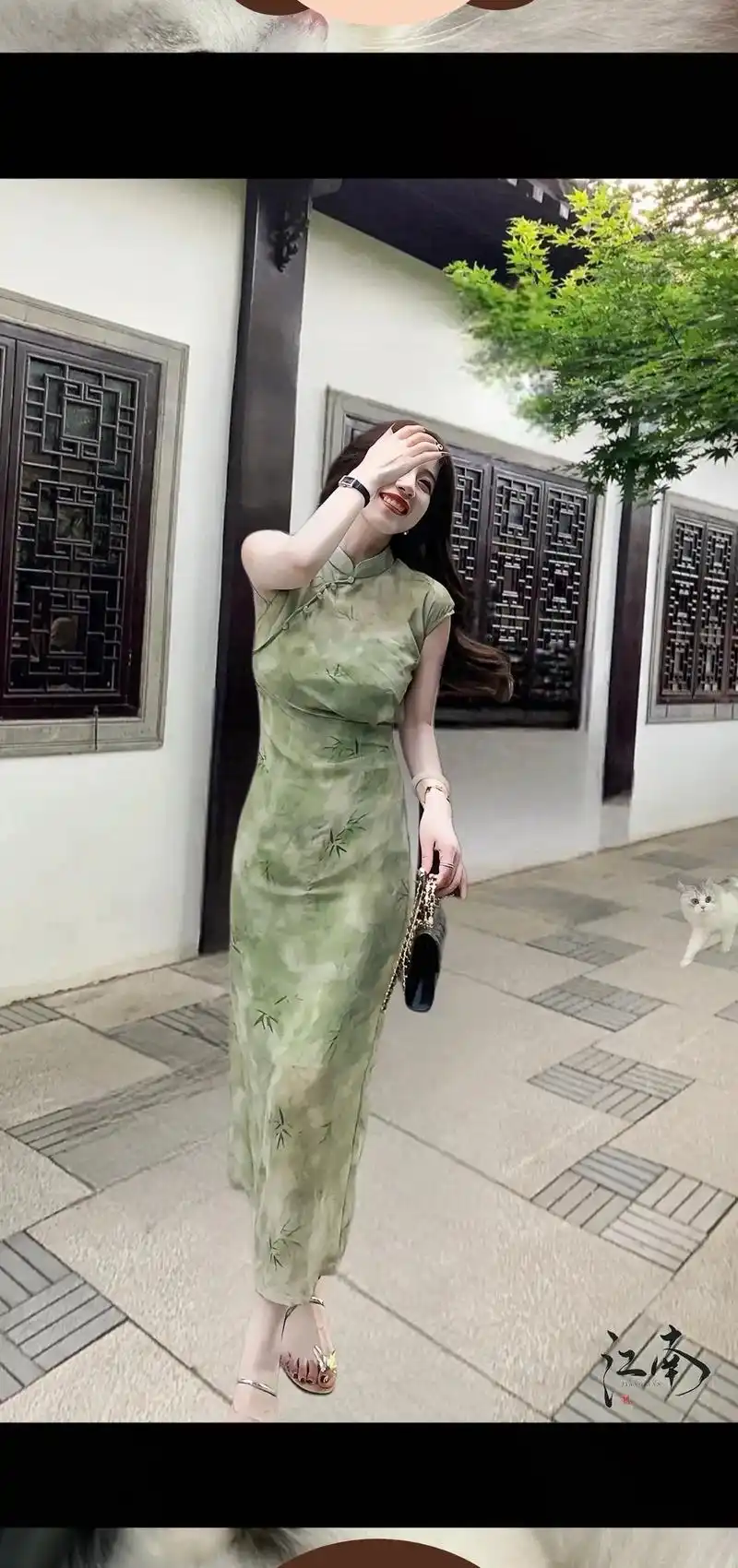 淡雅的绿色调旗袍真的超爱!新中式连衣裙