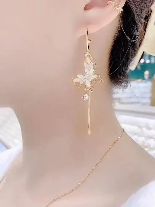 司藤景甜蝴蝶猫眼银针耳环2021年新款潮女流苏耳环