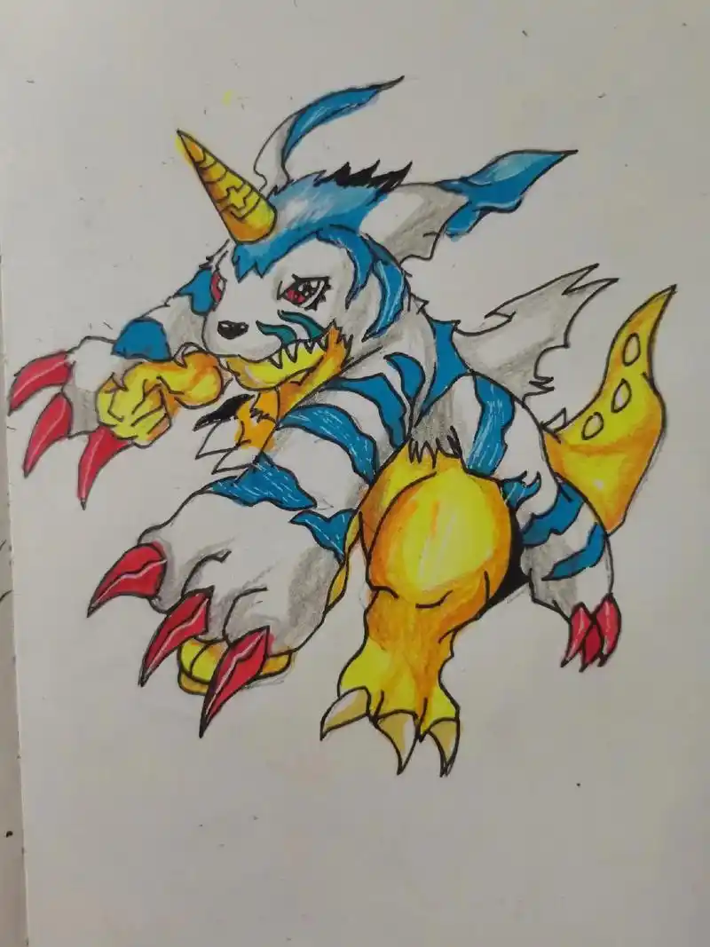 数码宝贝"加鲁鲁兽"手绘过程.#画画 #手绘 #简笔画 #画 - 抖音