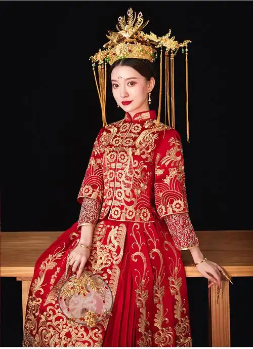 秀禾服新娘2020新款结婚中式婚纱红色古装嫁衣复古婚礼秀和敬酒服 s