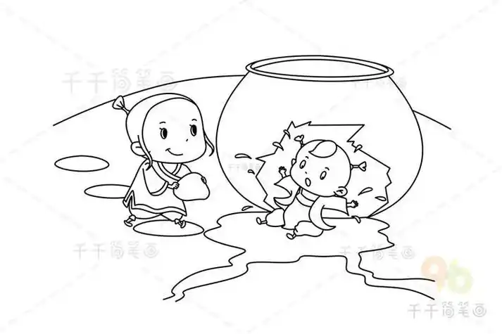 古代故事司马光砸缸涂色画涂色画简笔画