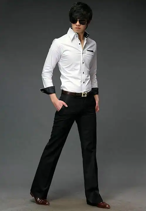 适合夏天穿的中年微型啦八喇叭裤春季小喇叭裤男西裤韩版修身商务休闲